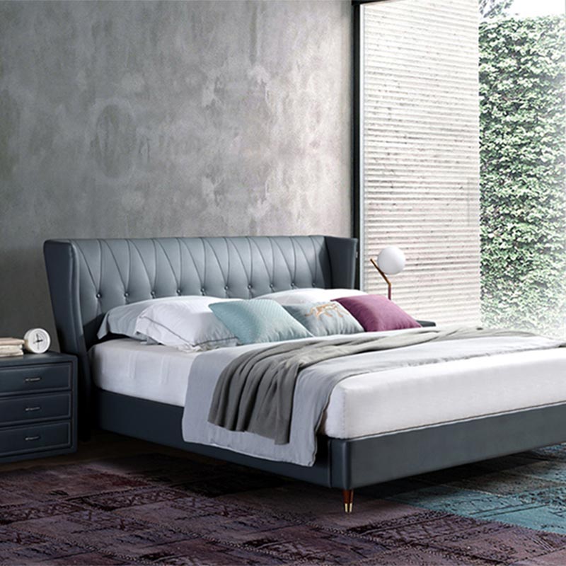 पूर्ण चमड़े से लिपटा हुआ ठोस लकड़ी का बिस्तर